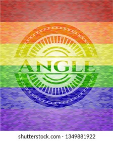 Angle emblem on mosaic background with the colors of the LGBT flag