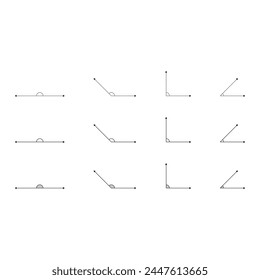 Angle examples on white background. Twelve angle drawings