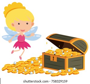 Angle flying around the treasure chest illustration Stock Vector