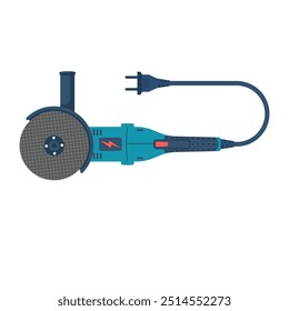 Moedor de ângulo. Disco de serra abrasivo. Ferramenta elétrica de construção. Design plano de ilustração vetorial. Isolado no fundo branco.