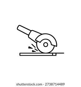 Angle grinder cutting metal bar black and white vector icon for construction and rebar work