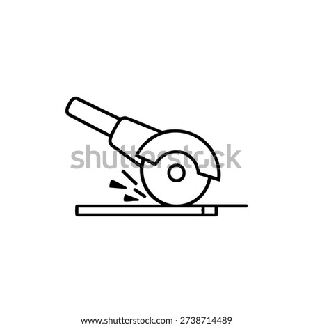 Angle grinder cutting metal bar black and white vector icon for construction and rebar work