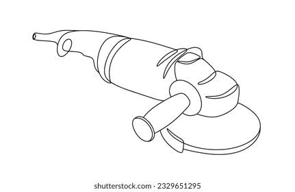 Angle grinder. Grinding machine for cutting, grinding and cleaning products made of stone, metal and other materials.Day of builder. One line drawing for different uses. Vector illustration.