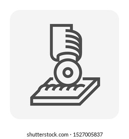 Angle grinder icon. Also called side grinder or disc grinder. Device is handheld power tool with motor used for grinding ,abrasive cutting and polishing in industry work i.e. welding, metalworking.