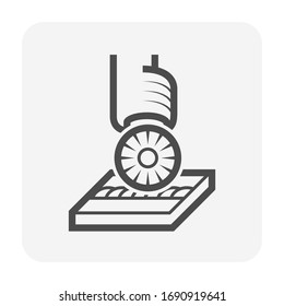 Angle grinder icon. Also called side grinder or disc grinder. Device is handheld power tool with motor used for grinding ,abrasive cutting and polishing in industry work i.e. welding, metalworking.