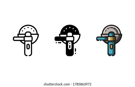 Angle grinder icon. With outline, glyph, and filled outline style