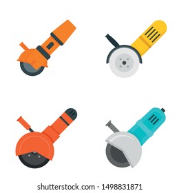 Angle grinder icon set. Flat set of angle grinder vector icons for web design