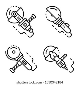 Angle grinder icons set. Outline set of angle grinder vector icons for web design isolated on white background