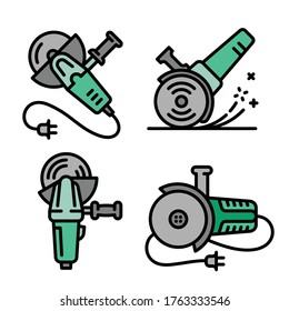Angle grinder icons set. Outline set of angle grinder vector icons for web design isolated on white background