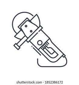 Angle grinder machine icon, linear isolated illustration, thin line vector, web design sign, outline concept symbol with editable stroke on white background.