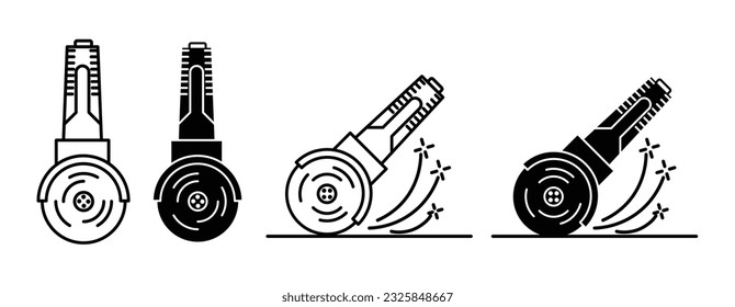 Angle grinder machine icon set. grinding machine line symbol. industry grind cutter tool. construction work hand cutter pictogram