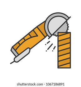 Angle grinder machine polishing wooden plank color icon. Isolated vector illustration