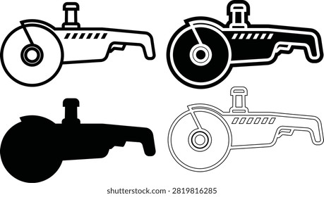 Angle grinder power tool icon set with construction metalwork equipment maintenance industrial worksite workshop hardware
