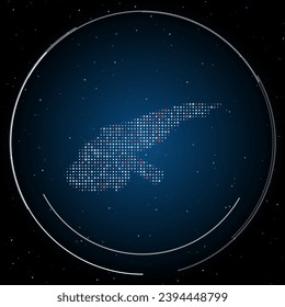 The angle grinder symbol filled with white dots. Pointillism style. Some dots is red. Vector illustration on blue background with stars