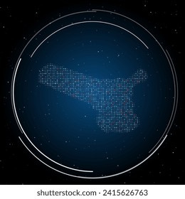 The angle grinder symbol filled with white dots. Pointillism style. Some dots is red. Vector illustration on blue background with stars