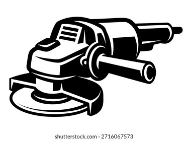 Angle grinder tool black and white illustration with detailed design for construction and renovation projects.