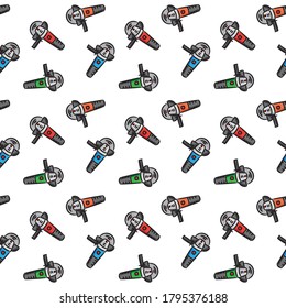 Angle grinder vector seamless pattern. Electric work tools for construction on white background.

