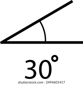 Angle icon. 30 degree measure. Math geometric design element. Technical architect blank. Trigonometry template. Triangle linear sign. Degree of arc and pie chart isolated on transparent background.