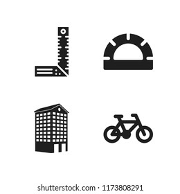 angle icon. 4 angle vector icons set. youth bicycle, ruler and protractor icons for web and design about angle theme