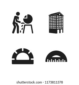 angle icon. 4 angle vector icons set. grinder, building tower like tall house and protractor icons for web and design about angle theme