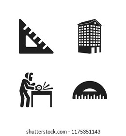 angle icon. 4 angle vector icons set. set square, protractor and building tower like tall house icons for web and design about angle theme