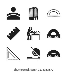angle icon. 9 angle vector icons set. chop saw, set square and ruler icons for web and design about angle theme