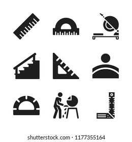 angle icon. 9 angle vector icons set. ruler, stairs and chop saw icons for web and design about angle theme