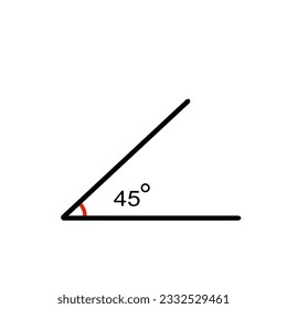 Angle icon. Mathematic corner 45 degree.  Isolated on white background. Vector illustration.