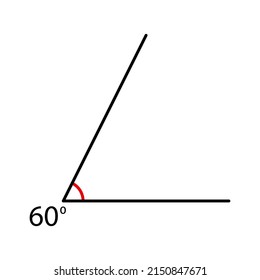 Angle icon. Mathematic corner 60 degree. Vector isolated on white.