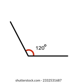 Angle icon. Mathematic corner120 degree.  Isolated on white background. Vector illustration.