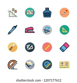 angle icon set. vector set about office material, open book, ruler and stairs icons set.