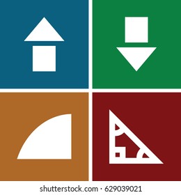 Angle icons set. set of 4 angle filled icons such as angle, triangle, arrow up