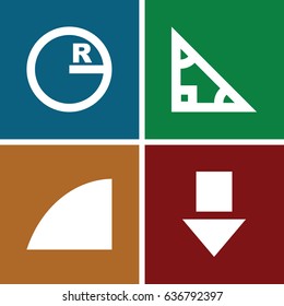 Angle icons set. set of 4 angle filled icons such as angle, triangle, circle