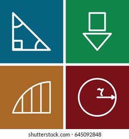 Angle icons set. set of 4 angle outline icons such as angle, triangle, circle