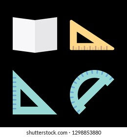 angle icons set with protractor, open book and set square vector set