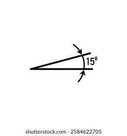 Angle line with degrees and arrows. An angle of fifteen degrees.