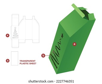 Angle long box with stenciled Christmas tree die cut template and 3D mockup