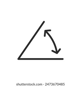 Angle measurement, linear style icon. Triangle with an arrow indicating an angle. Editable stroke width.