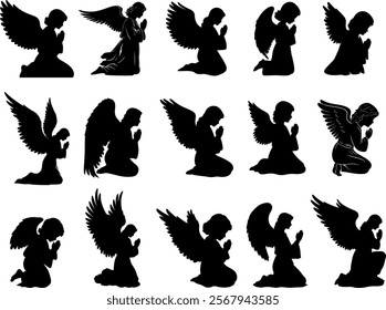 Angle praying silhouette on white background