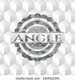 Angle realistic grey emblem with geometric cube white background