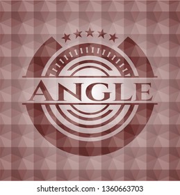 Angle red emblem or badge with abstract geometric polygonal pattern background. Seamless.