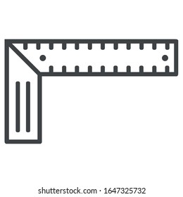 Angle ruler, carpentry, measuring utensil, scale, square ruler line icon on white background