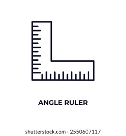 ícone do contorno da régua angular. Vetor linear do conceito de construção. Ícone de régua de ângulo fino isolado no plano de fundo branco