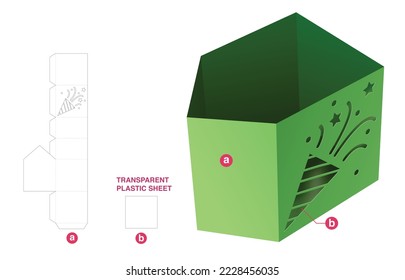 Angle stationery box with Christmas confetti window die cut template