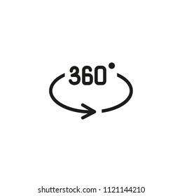 Angle three hundred and sixty degree line icon. Equirectangular, VR, panoramic, spherical. 3D concept. Vector illustration can be used for topics like perspective, rotation, cycling svg