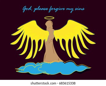 Angle vector cartoon illustration for t shirt design with wings and clouds