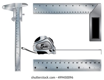 Angle and Vernier caliper. Ruler and Tape measure tool isolated on white background.