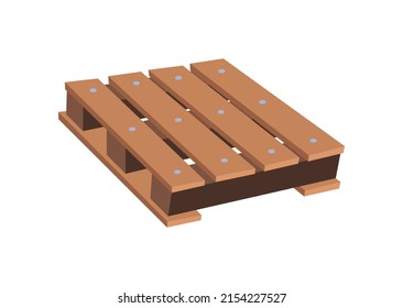 Angle view of wood fortified pallet in flat vector illustration. Euro pallet with wooden texture isolated on white background. Equipment for warehouse, farm, storage, transportation or delivery.
