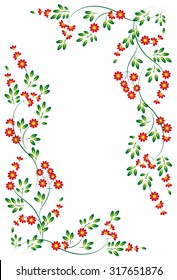 Angle vignette from the leaves and red flowers