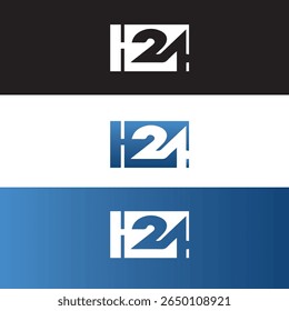 Colchetes angulares flanqueiam o "H", apoiando-o visualmente, enquanto "24" ancora a base, representando a força e a confiabilidade, 3 versões de logotipos, azul, preto, branco 